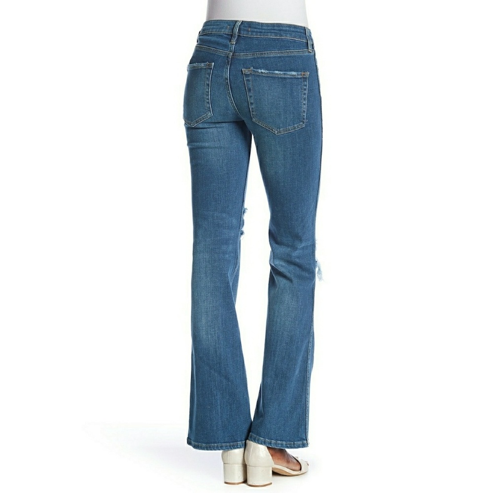 New! FREE PEOPLE Ripped Flare Blue Jeans Denim - Picture 6 of 6